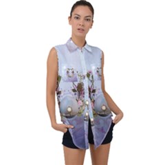 Easter Egg With Flowers Sleeveless Chiffon Button Shirt