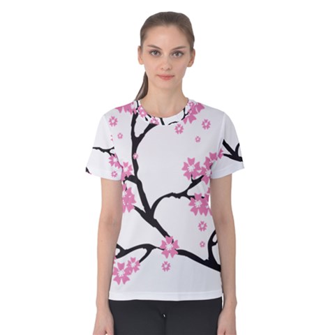 Blossoms Branch Cherry Floral Women s Cotton Tee by Pakrebo