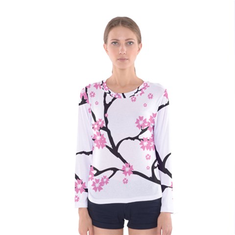 Blossoms Branch Cherry Floral Women s Long Sleeve Tee by Pakrebo