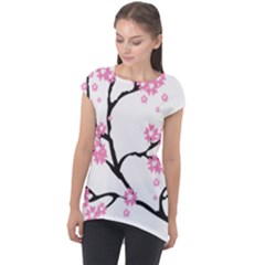 Blossoms Branch Cherry Floral Cap Sleeve High Low Top by Pakrebo