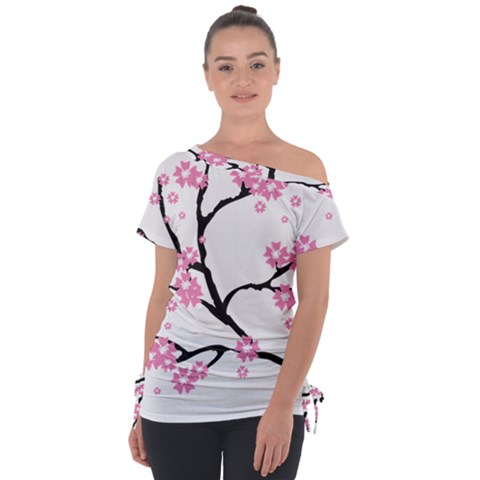 Blossoms Branch Cherry Floral Tie-up Tee by Pakrebo