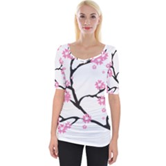 Blossoms Branch Cherry Floral Wide Neckline Tee