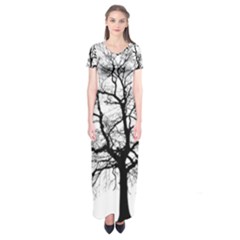 Tree Silhouette Winter Plant Short Sleeve Maxi Dress by Pakrebo