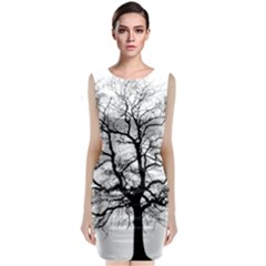 Tree Silhouette Winter Plant Sleeveless Velvet Midi Dress by Pakrebo