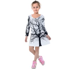 Tree Silhouette Winter Plant Kids  Long Sleeve Velvet Dress by Pakrebo