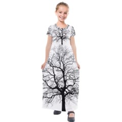 Tree Silhouette Winter Plant Kids  Short Sleeve Maxi Dress by Pakrebo