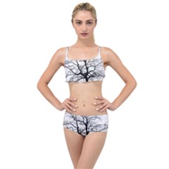 Tree Silhouette Winter Plant Layered Top Bikini Set by Pakrebo