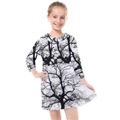 Tree Silhouette Winter Plant Kids  Quarter Sleeve Shirt Dress by Pakrebo