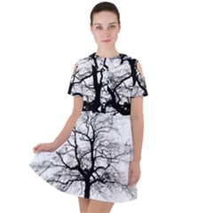 Tree Silhouette Winter Plant Short Sleeve Shoulder Cut Out Dress  by Pakrebo