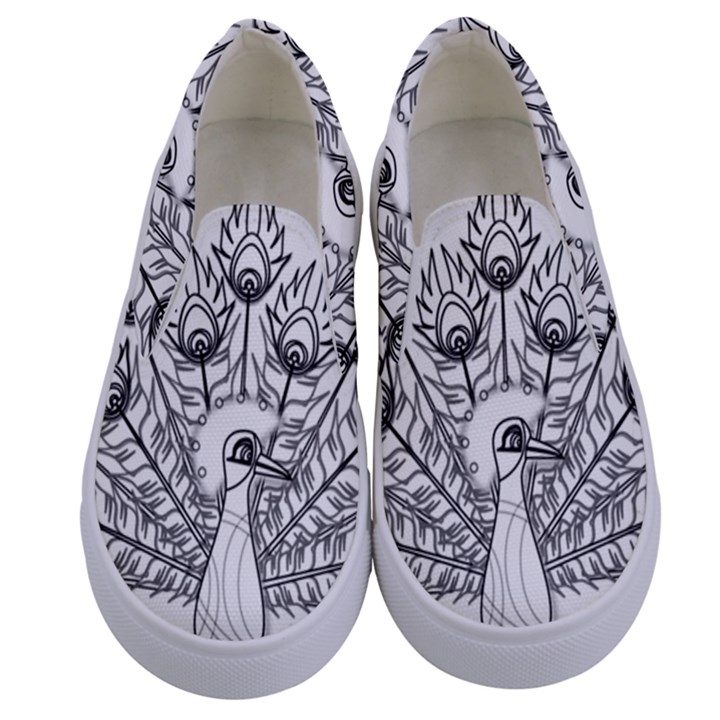 Peacock Plumage Display Bird Kids  Canvas Slip Ons