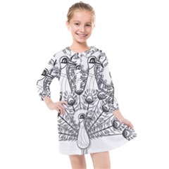 Peacock Plumage Display Bird Kids  Quarter Sleeve Shirt Dress by Pakrebo