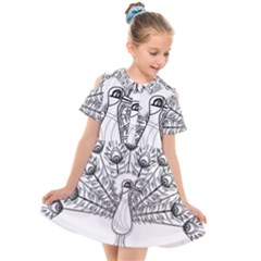 Peacock Plumage Display Bird Kids  Short Sleeve Shirt Dress by Pakrebo