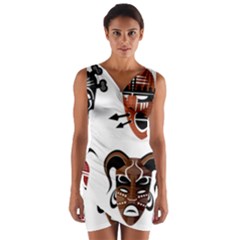 Tribal Masks African Culture Set Wrap Front Bodycon Dress by Pakrebo