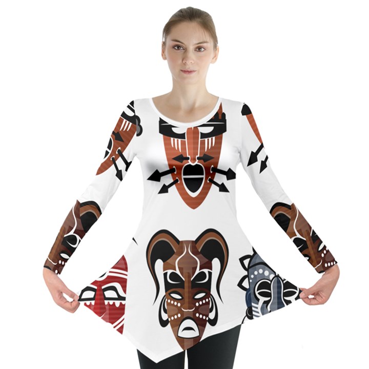 Tribal Masks African Culture Set Long Sleeve Tunic 