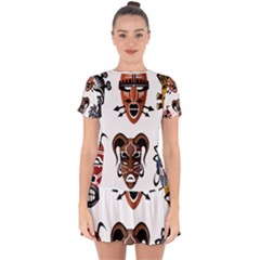 Tribal Masks African Culture Set Drop Hem Mini Chiffon Dress by Pakrebo