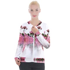 Roses Flowers Nature Flower Casual Zip Up Jacket by Pakrebo