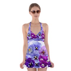 Pansy Isolated Violet Nature Halter Dress Swimsuit  by Pakrebo