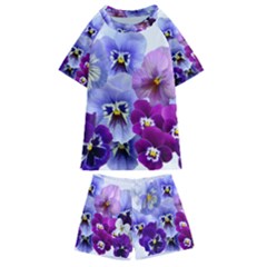 Pansy Isolated Violet Nature Kids  Swim Tee And Shorts Set by Pakrebo