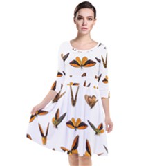 Butterfly Butterflies Insect Swarm Quarter Sleeve Waist Band Dress by Pakrebo