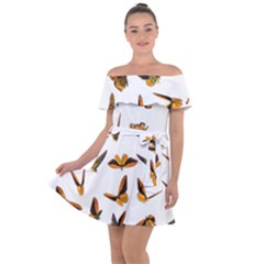 Butterfly Butterflies Insect Swarm Off Shoulder Velour Dress by Pakrebo