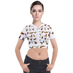 Butterfly Butterflies Insect Swarm Short Sleeve Cropped Jacket