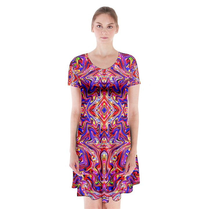 Ml 148 Short Sleeve V-neck Flare Dress