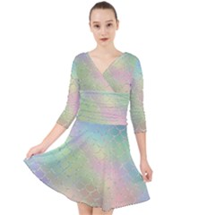 Pastel Mermaid Sparkles Quarter Sleeve Front Wrap Dress