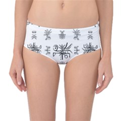 Black And White Ethnic Design Print Mid-waist Bikini Bottoms