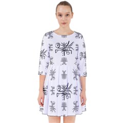 Black And White Ethnic Design Print Smock Dress