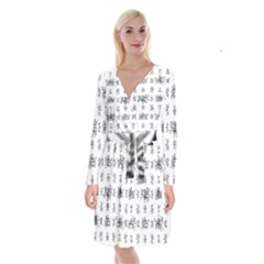 Black And White Ethnic Design Print Long Sleeve Velvet Front Wrap Dress by dflcprintsclothing