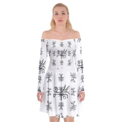 Black And White Ethnic Design Print Off Shoulder Skater Dress by dflcprintsclothing