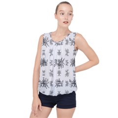 Black And White Ethnic Design Print Bubble Hem Chiffon Tank Top