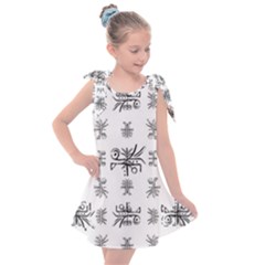 Black And White Ethnic Design Print Kids  Tie Up Tunic Dress