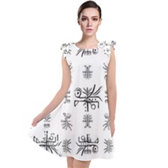 Black And White Ethnic Design Print Tie Up Tunic Dress