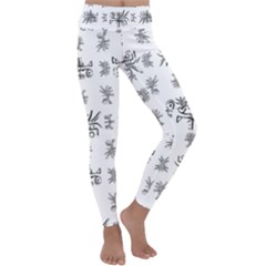 Black And White Ethnic Design Print Kids  Lightweight Velour Classic Yoga Leggings