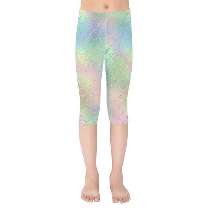 Pastel Mermaid Sparkles Kids  Capri Leggings 