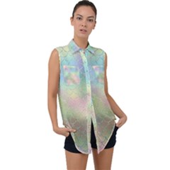 Pastel Mermaid Sparkles Sleeveless Chiffon Button Shirt