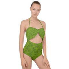 Oak Tree Nature Ongoing Pattern Scallop Top Cut Out Swimsuit by Mariart