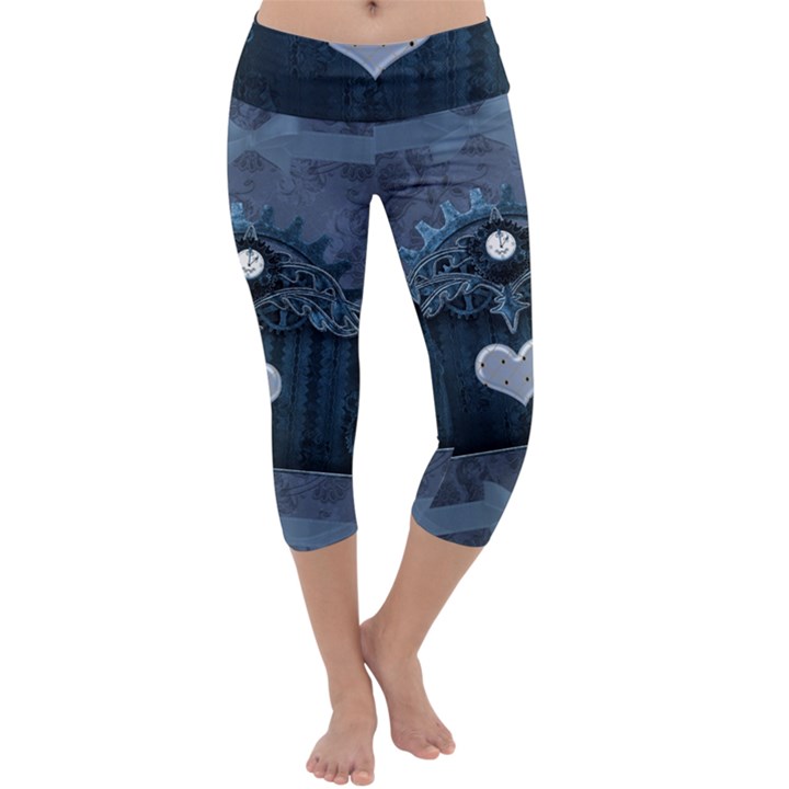 Elegant Heart With Steampunk Elements Capri Yoga Leggings