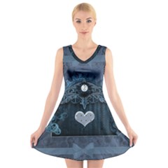 Elegant Heart With Steampunk Elements V-neck Sleeveless Dress by FantasyWorld7