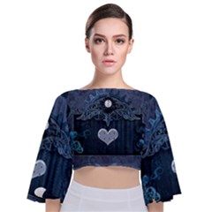 Elegant Heart With Steampunk Elements Tie Back Butterfly Sleeve Chiffon Top by FantasyWorld7