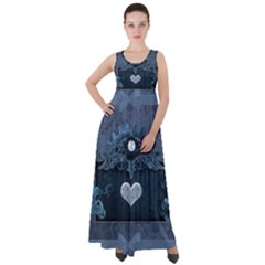 Elegant Heart With Steampunk Elements Empire Waist Velour Maxi Dress