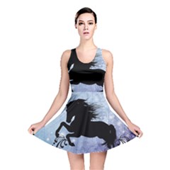 Wonderful Black Horse Silhouette On Vintage Background Reversible Skater Dress by FantasyWorld7