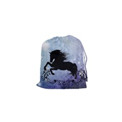 Wonderful Black Horse Silhouette On Vintage Background Drawstring Pouch (xs) by FantasyWorld7