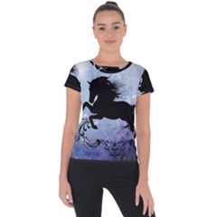 Wonderful Black Horse Silhouette On Vintage Background Short Sleeve Sports Top  by FantasyWorld7