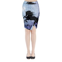 Wonderful Black Horse Silhouette On Vintage Background Midi Wrap Pencil Skirt by FantasyWorld7