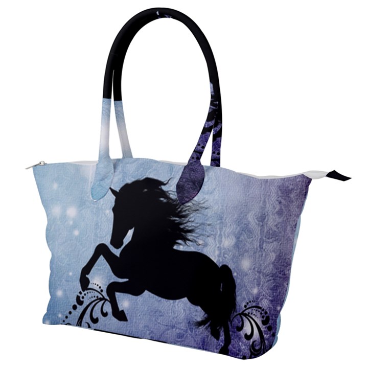 Wonderful Black Horse Silhouette On Vintage Background Canvas Shoulder Bag