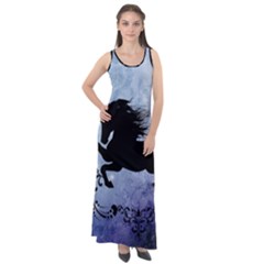 Wonderful Black Horse Silhouette On Vintage Background Sleeveless Velour Maxi Dress by FantasyWorld7