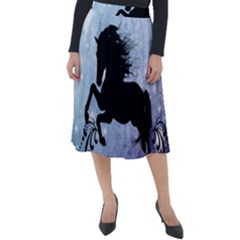 Wonderful Black Horse Silhouette On Vintage Background Classic Velour Midi Skirt  by FantasyWorld7