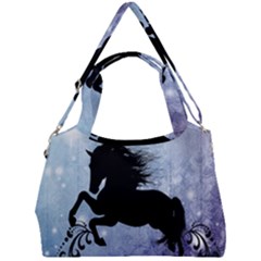 Wonderful Black Horse Silhouette On Vintage Background Double Compartment Shoulder Bag